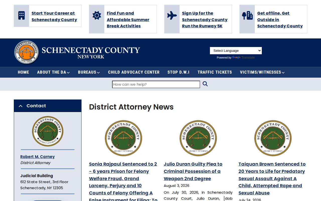 Schenectady County District Attorney official disposition and case news source